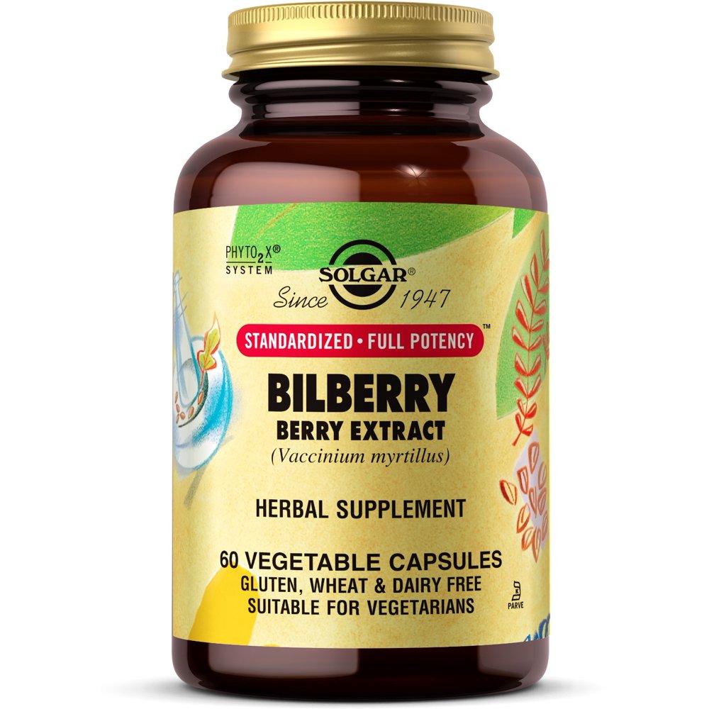 Solgar SFP Bilberry Berry Extract Vegetable Capsules 60 ct (Pack of 2