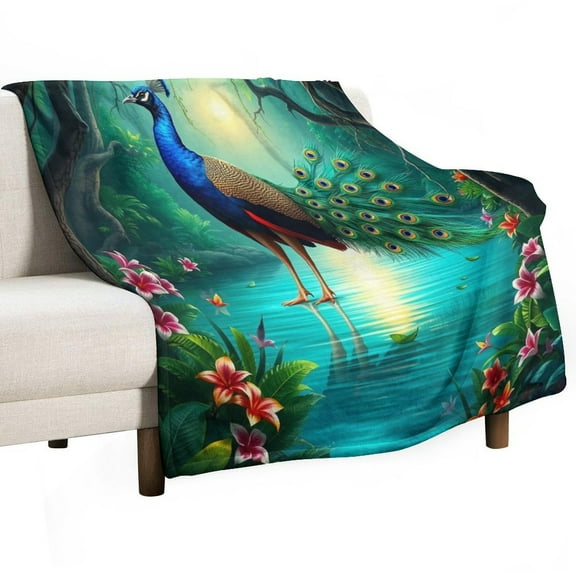 NIANHE Beautiful peacock blanket, comfortable and soft, warm casual blanket, printed design, winter sofa dormitory home decoration, must-have travel product. Size is 40x50 inches.