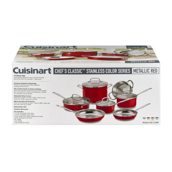 Cuisinart Chef's Classic Stainless Cookware Red Metallic 11 Piece Set