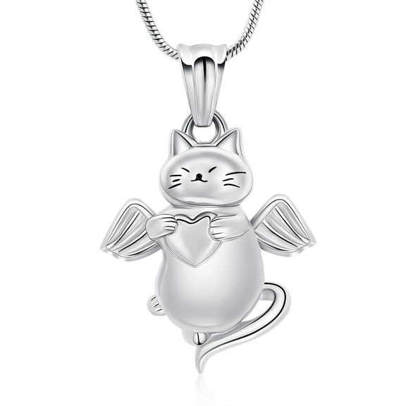 Pet Cremation Jewelry Angel Cat Urn Necklace for Ashes Heart Ashes Pendant Stainless Steel Keepsake Memorial Pet Ashes Jewelry for Women Men