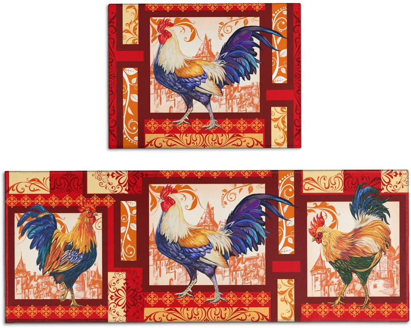 Rooster Kitchen Rug Kitchen Mat Set of 2, Red Kitchen Rugs Farmhouse