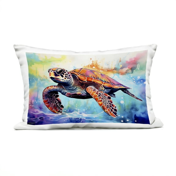 Stupell Industries Sea Turtle over Watercolor Splash Outdoor Printed Pillow design by LSR Design Studio, 14 x 7 x 20
