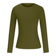 thumbnail image 4 of idosla Womens Long Sleeve Stretch Crewneck Ribbed T-Shirt Slim Fit Casual Basic Tops (Army Green, S), 4 of 6