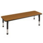 24in x 72in Rectangle Everyday T-Mold Adjustable Activity Table Oak/Black - Chunky with Six 12in Stack Chairs Navy - Ball Glide