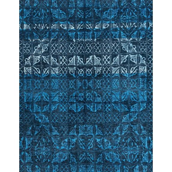 Ahgly Company Machine Washable Indoor Rectangle Abstract Bright Navy Blue Area Rugs, 5' x 7'