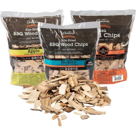 Camerons Wood Smoker Chips, 3 Pack ~ 2 lb. Bag, 260 cu. in. - Apple, Cherry, Hickory - 100% Natural, Fine Wood Smoking and Barbecue Chips