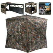 Skyhot 360 See Through Ground Hunting Blind for 2-3 Persons,300D Pop Up Resilient Portable Tent with Swing Door and Carrying Bag for Deer Turkey