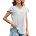 thumbnail image 2 of Patlollav Summer Blouses For Women Crewneck Short Sleeve T Shirts Solid Color Hollow Out Ruffle Lace Tops, 2 of 6