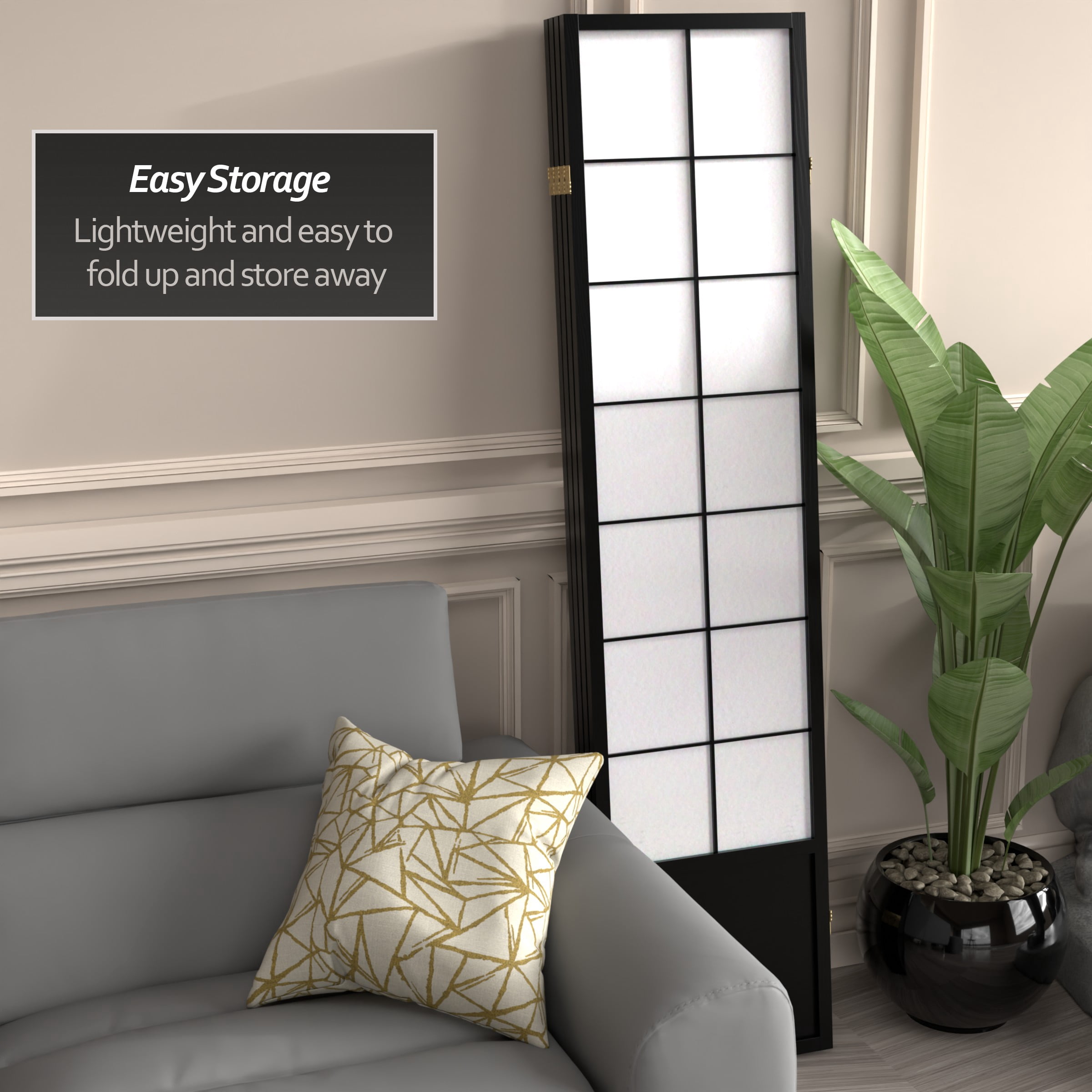 6 ft. Tall Premium Japanese Design Wide Window Pane Screen - Black - 4 Panels