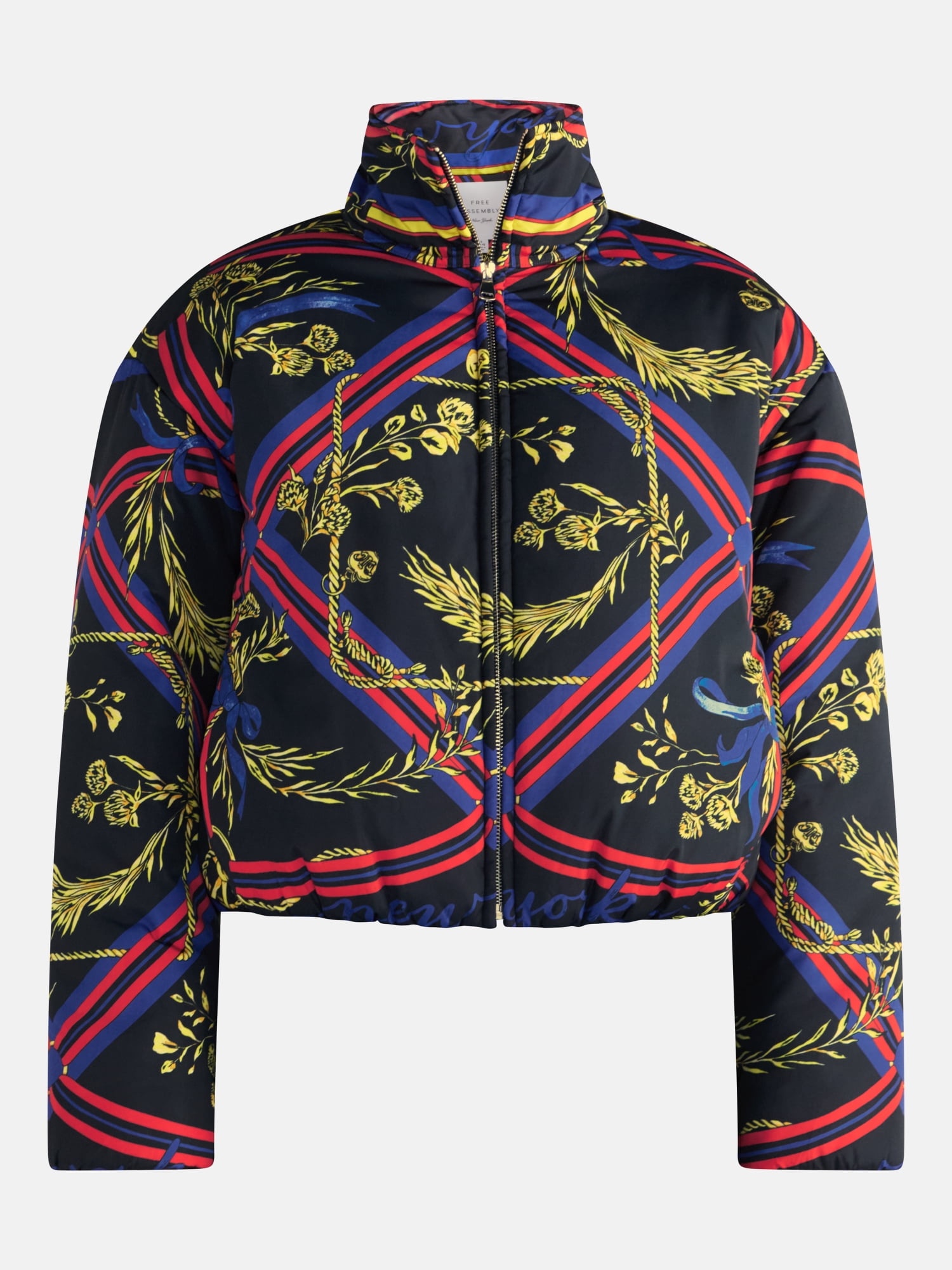 Free Assembly Women's and Women's Plus Scarf Print Balloon Puffer Jacket, Sizes XXS-4X