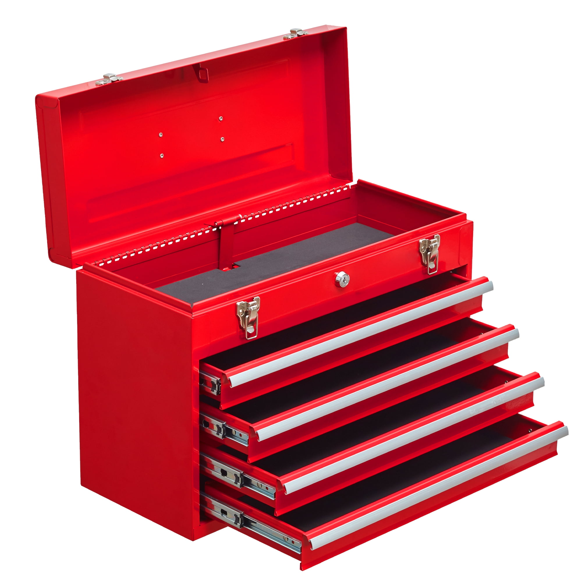4-Drawer Heavy-Duty Steel Tool Chest, Portable Tool Box with Lockable Latches, Ball Bearing Slides, and Drawer Liners for Garage, Workshop, and Jobsite