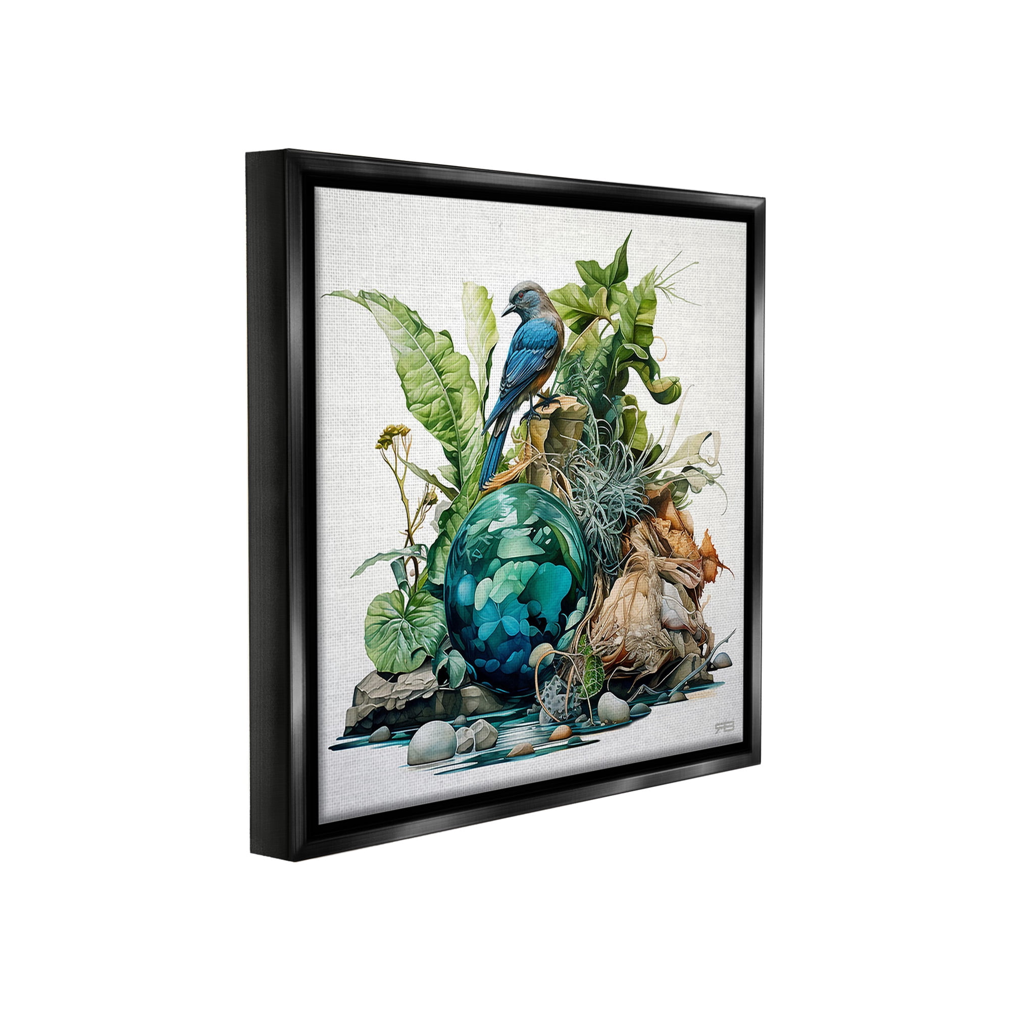 Stupell Industries Bird with Forest Nature Animals & Insects Painting Black Floater Framed Canvas Art Print Wall Art, 18 x 18
