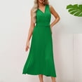 thumbnail image 5 of UTSJKR Women's Cocktail Dresses Deals Fashion Classic Solid Sundress V Neck Tank Dress Belted Pleated Swing Flowy Smocked Sleeveless Bodice Dresses Green M, 5 of 5