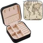 Hotbar World Map Travel Jewelry Case,Portable Small Jewelry Box, Necklace Earrings Travel Jewelry PU Leather Box,Christmas Gift for Women Girl