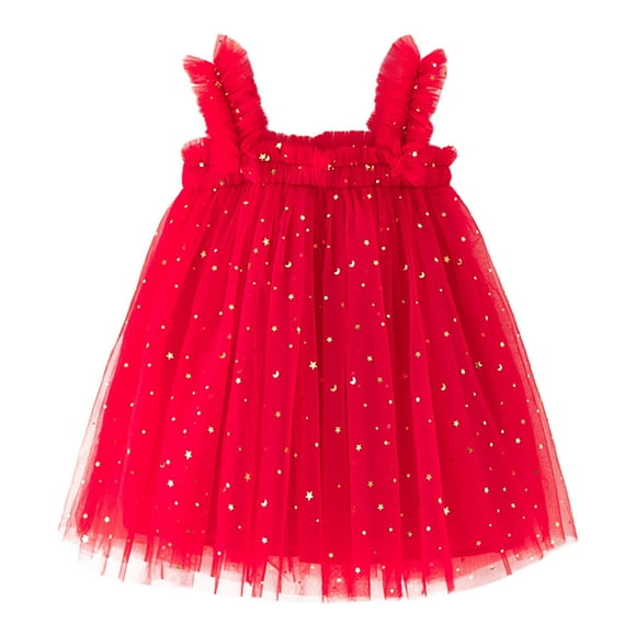 GDREDA Girl's Casual Dresses Toddler Girls Sleeveless Star Moon Holiday Party Dress Dance Party Dresses Clothes Red,18-24 Months