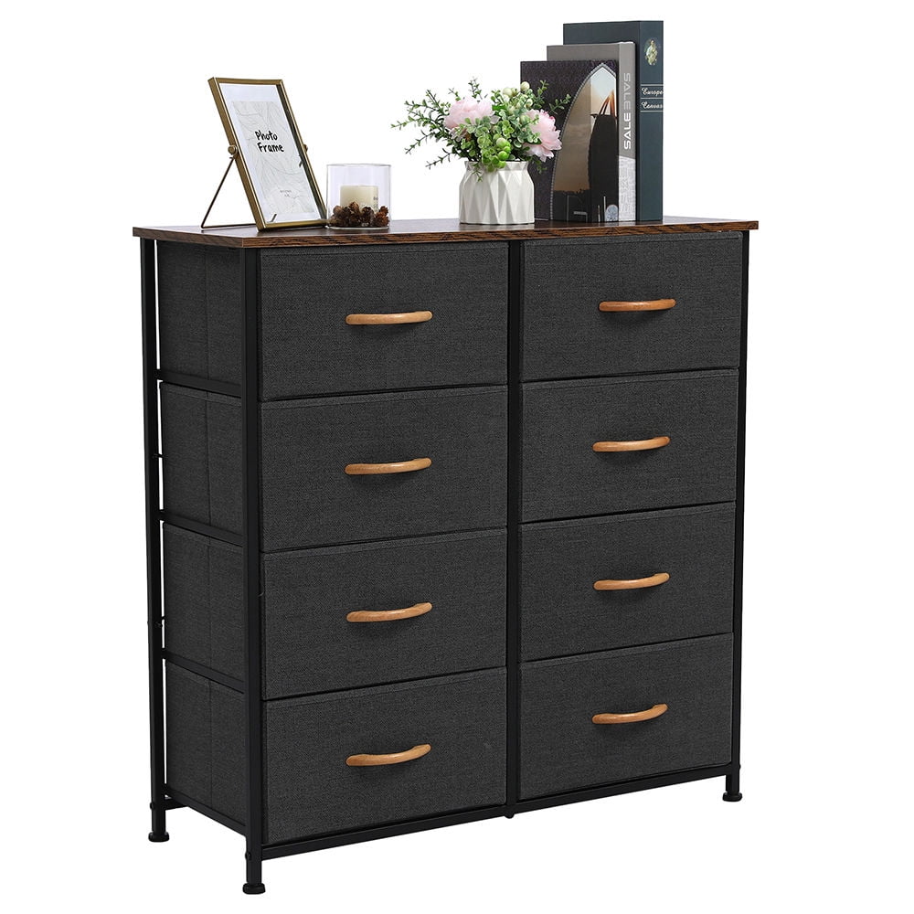 8 Drawers Double Dresser Folding Drawers Lightweight Wide Storage Tower with Fabric Metal Frame Wooden Top Storage Drawers for Hallway Entryway