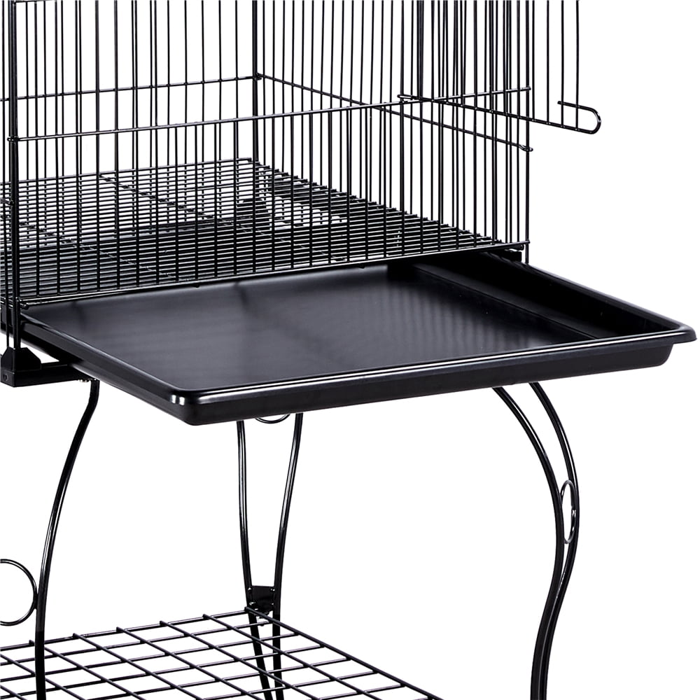 Renwick Rolling Metal Parrot Cage with Open Top For Small Birds, Black, 59" H