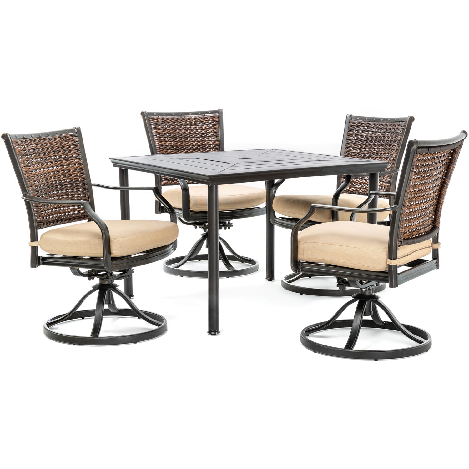 Hanover Mercer 5 Piece Patio Dining Set In Country Cork With 4 Hanover Mercer 5 Piece Patio Dining Set In Country Cork With 4 Cushioned Chairs And A 40 Inch Square Table Com