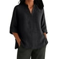thumbnail image 2 of Xdegoge Linen Shirts Women Plus Size 3/4 Sleeve V Neck T Shirt Oversized Summer Tunic Tops Vacation Casual Beach Tee Shirts Loose Fit Solid Color Blouses At Refund On, 2 of 6