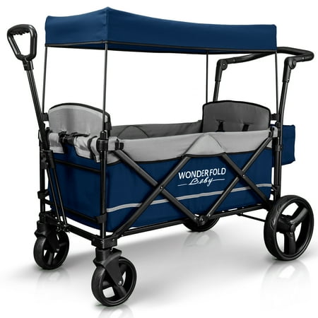 - WonderFold Baby XL 2 Passenger Push Pull Twin Double Stroller Wagon with Adjustable Handle Bar, Removable Canopy, Safety Seats with 5-Point Harness, One-Step Foot Brake, Safety Reflective Strip