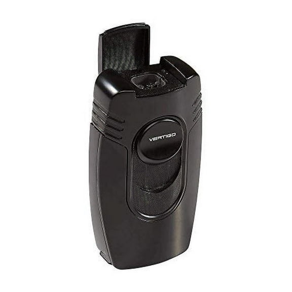 Vertigo Cigar Lighter, 4 Flame Cigar Lighter, Table Cigar Lighter with Cigar Punch Black