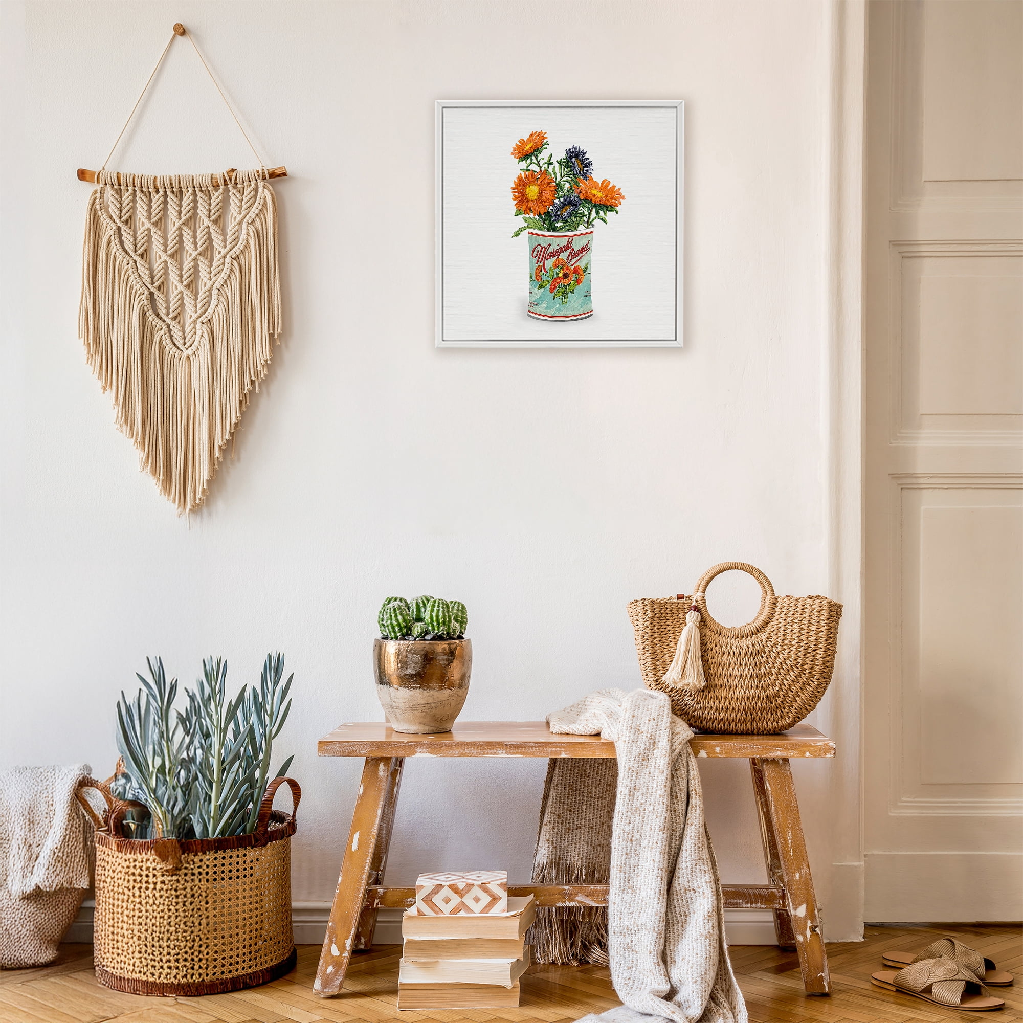 Stupell Industries Nostalgic Marigold Tin Bouquet White Framed Giclee Art, design by Val Rhodes