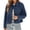 Navy blue, variant on Spring Fall Long Sleeve Lapel Women Button Down Faux Suede Jacket Cropped Coat