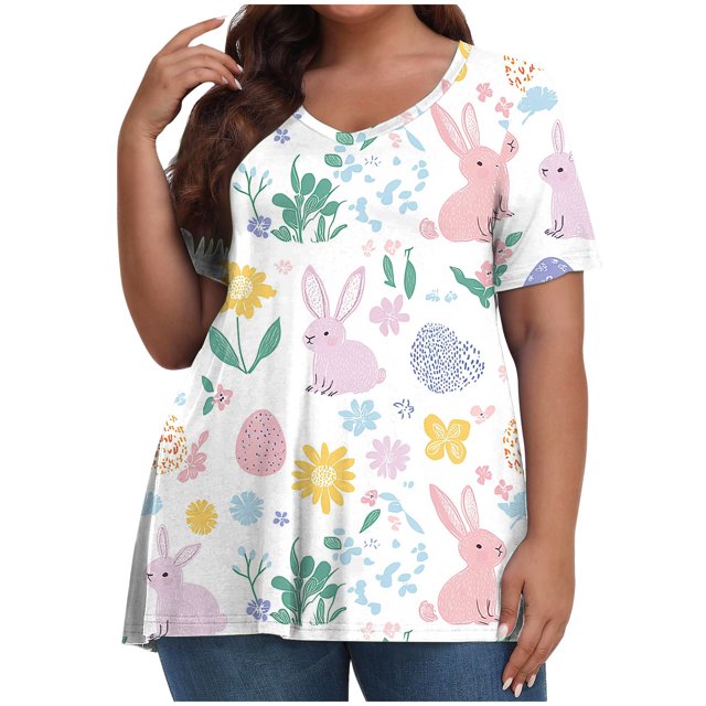 Pisexur Hauts de Printemps pour Femmes 2025 Mode Été Imprimé Manches Courtes Col Rond Multicolore,5TG
