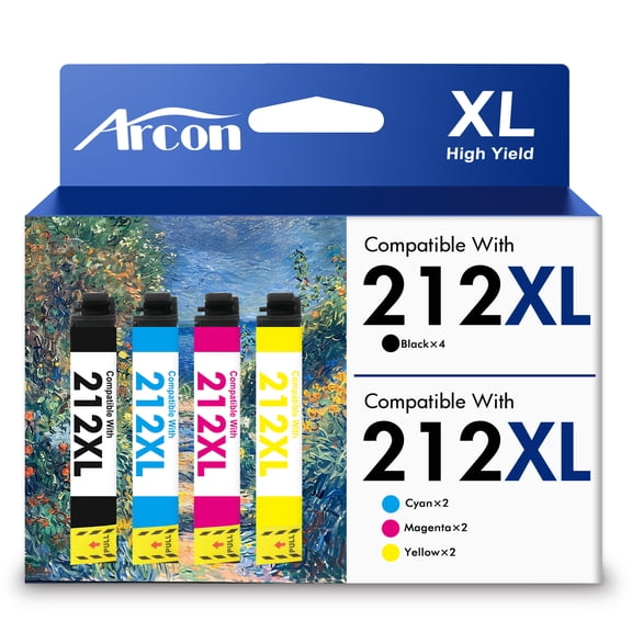 212 XL Ink Cartridges 4 Pack Compatible for 212XL 212 Printer Ink T212 T212XL Combo Pack for WF-2810 WF-2830 WF-2850 XP-2100 XP-3100 XP-3105 XP-4100 XP-4105 (Black, Cyan, Magenta, Yellow)