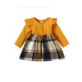 thumbnail image 1 of Franhais Infant Baby Girls Dress Knitted Ribbed Plaid Patchwork Round Neck Long Sleeve Dress, 1 of 8