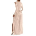 thumbnail image 6 of Women Long Sleeve Slit Maxi Long Dresses Deep V Neck Cold Shoulder Dress for Women Casual Evening Date, 6 of 9