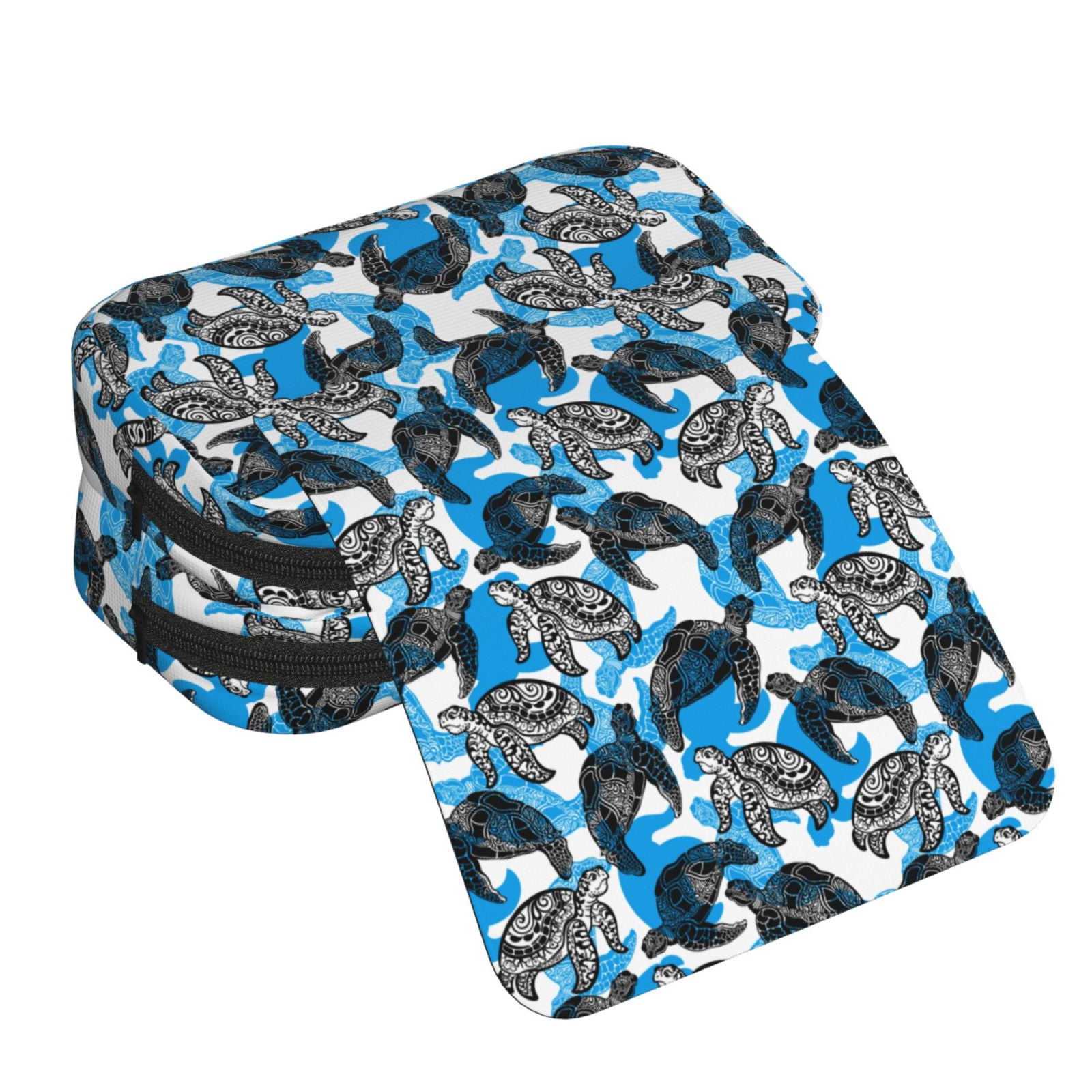 Rateoe Sea Turtle Life Pattern Double Clamshell Pen Case, Storage Organizer with Two Zipper Compartments– Holds Up to 50 Pencils & Pens