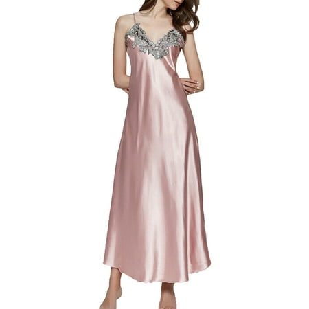 

MERSARIPHY Women V-neck Satin Silk Lace Sleepwear
