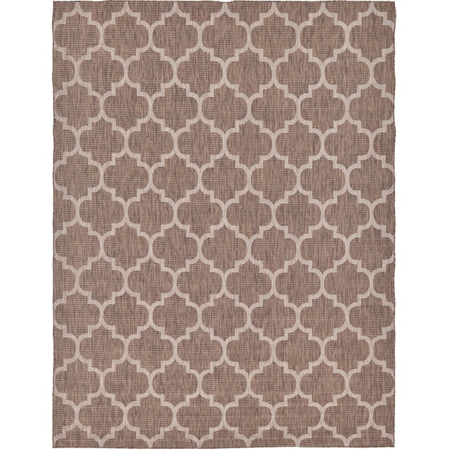Unique Loom Trellis Collection Casual Moroccan Lattice Transitional Indoor and Outdoor Flatweave Area Rug, 9' x 12', Brown/Beige