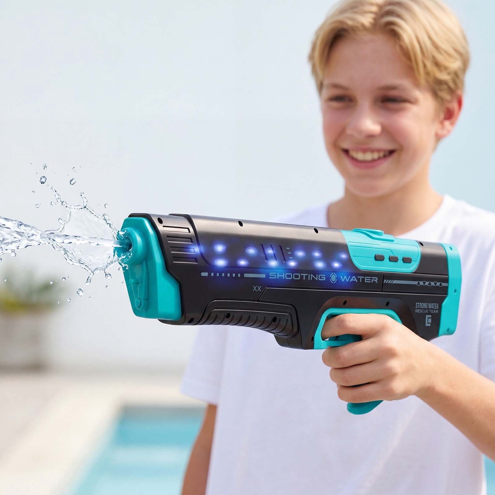 WLAGOOD Automatic LED Water Gun Toy,Leak-Proof Ergonomic Handle Fully Automatic Water Blaster for Pool Beach Backyard Party,Suitable for Over 6 and Adults