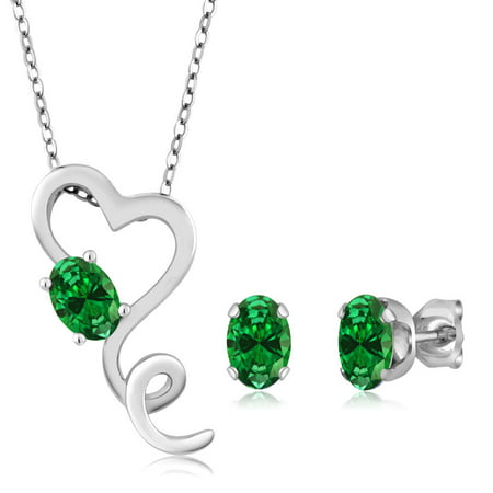3.20 Ct Simulated Emerald 925 Sterling Silver Heart Pendant Earrings Set