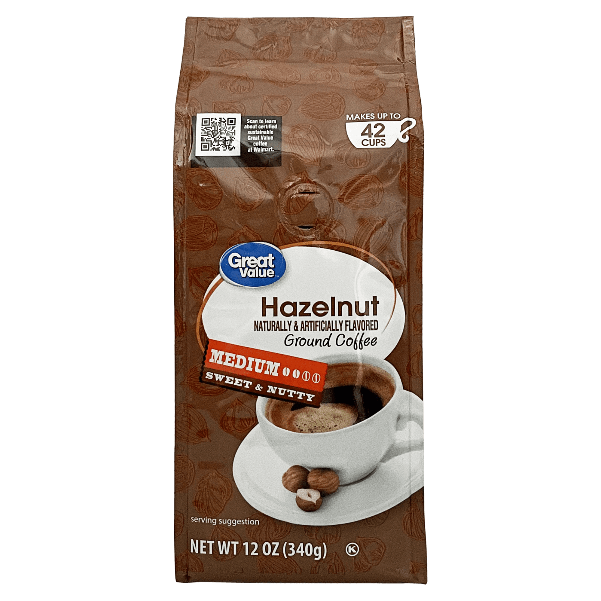 Great Value Hazelnut Medium Roast Ground Coffee, 12 oz Bag