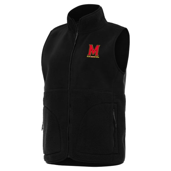 Women's Antigua  Black Maryland Terrapins Nostalgic Full-Zip Vest