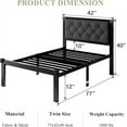 thumbnail image 2 of Feonase Twin Size Metal Platform Bed Frame with Linen Upholstered Headboard, 12" Under-Bed Space, Steel Slats Suppor, Black, 2 of 7