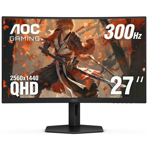 Restored AOC CQ27G4ZX 27" 2K QHD (2560 x 1440) 300Hz Curved Screen Gaming Monitor,Adaptive Sync Compatible; HDR; DisplayPort HDMI; Frameless Design