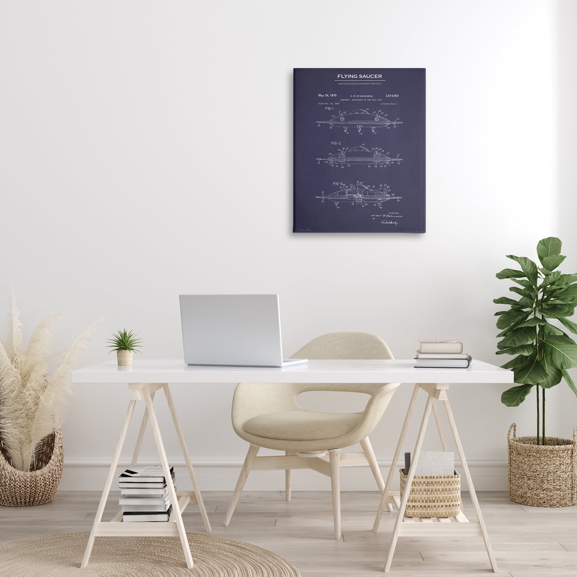 Stupell Industries Flying Saucer Blueprint Transportation Painting Gallery Wrapped Canvas Art Print Wall Art, 24 x 30