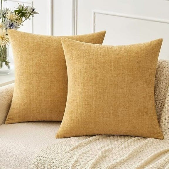 Wanhoo Pack of 2 Couch Throw Pillow Covers 20x20 Inch Soft Gold Chenille Pillow Covers for Sofa Living Room Solid Dyed Pillow Cases