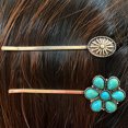 thumbnail image 3 of Anvazise Women Hair Pin Retro Faux Turquoise Decorative Vintage Anti-slip Lightweight Hairpin Boho Hair Clip Headwear Styling Tools Hair Accessories style A One Size, 3 of 13