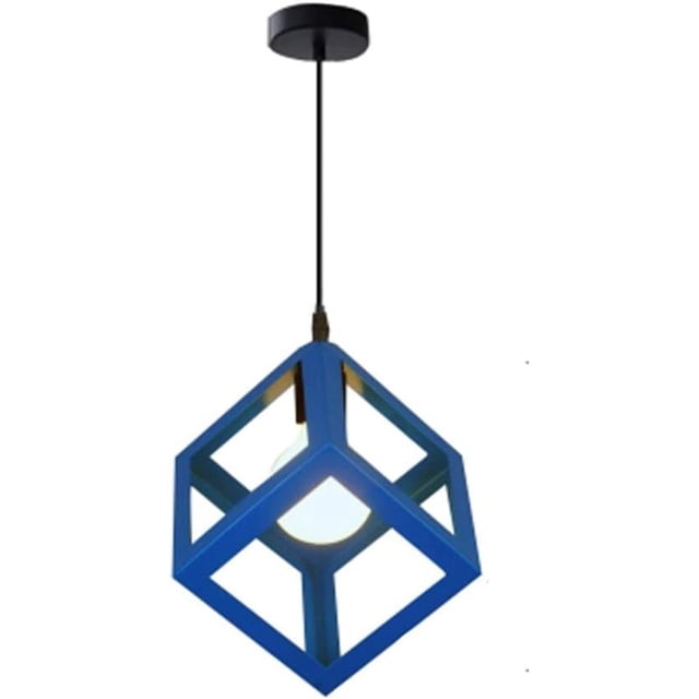 Modern Industrial Light Fixture, E27 Cage Metal Shade Ceiling Light (Cube Blue)