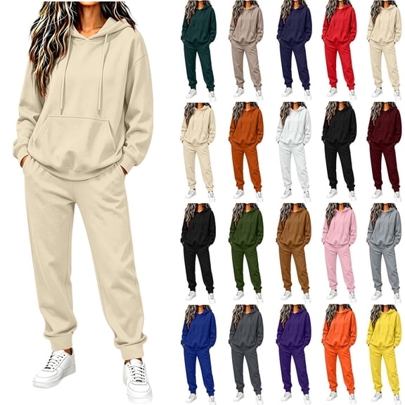 Jerdar Womens 2 Piece Lounge Set Hoodie Jogger Pants Oversized Solid Color Drawstring Pocket Elastic Waistband Casual Fall Winter Travel Outfits L
