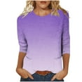 thumbnail image 3 of Htigea 3/4 Sleeve Shirts for Women Loose Fit Crewneck Dressy Casual Tops Lightweight Solid Color Comfy Cute T Shirts Purple,XL, 3 of 5