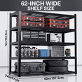 thumbnail image 2 of Heavy Duty Garage Shelving Unit, Metal Storage Shelves 3050 lbs, 5 Tier Adjustable Shelving Rack, Industrial Garage Storage Shelves for Basement, Warehouse, Pantry, 62” W x 24” D x 72” H, 2 of 7