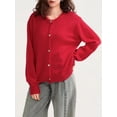 thumbnail image 4 of Women's Solid Color Cardigan Fuzzy Long Sleeve Button Down Sweater, 4 of 8