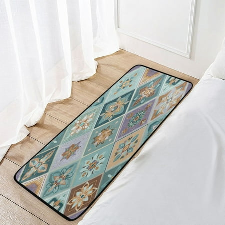 39x20 Inch Non-Slip Floor Mat Hallway Runner Rug Entrance Floor Mat Runner for Kitchen and Living Room Intricate Blue Shape