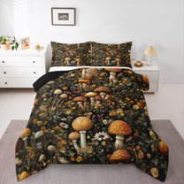 Manfei Kawaii Mushroom 3pcs King Size Comforter Sets,Floral Daisy Bedding Comforter Set,Botanical Plants Super Cozy Bedding Set,Microfiber Teens Bedroom Decor,Reversible